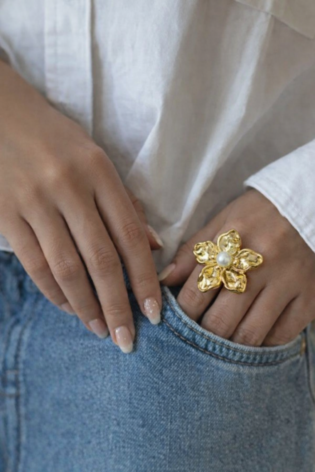 Golden Blossom Pearl Ring