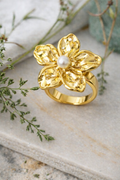 Golden Blossom Pearl Ring