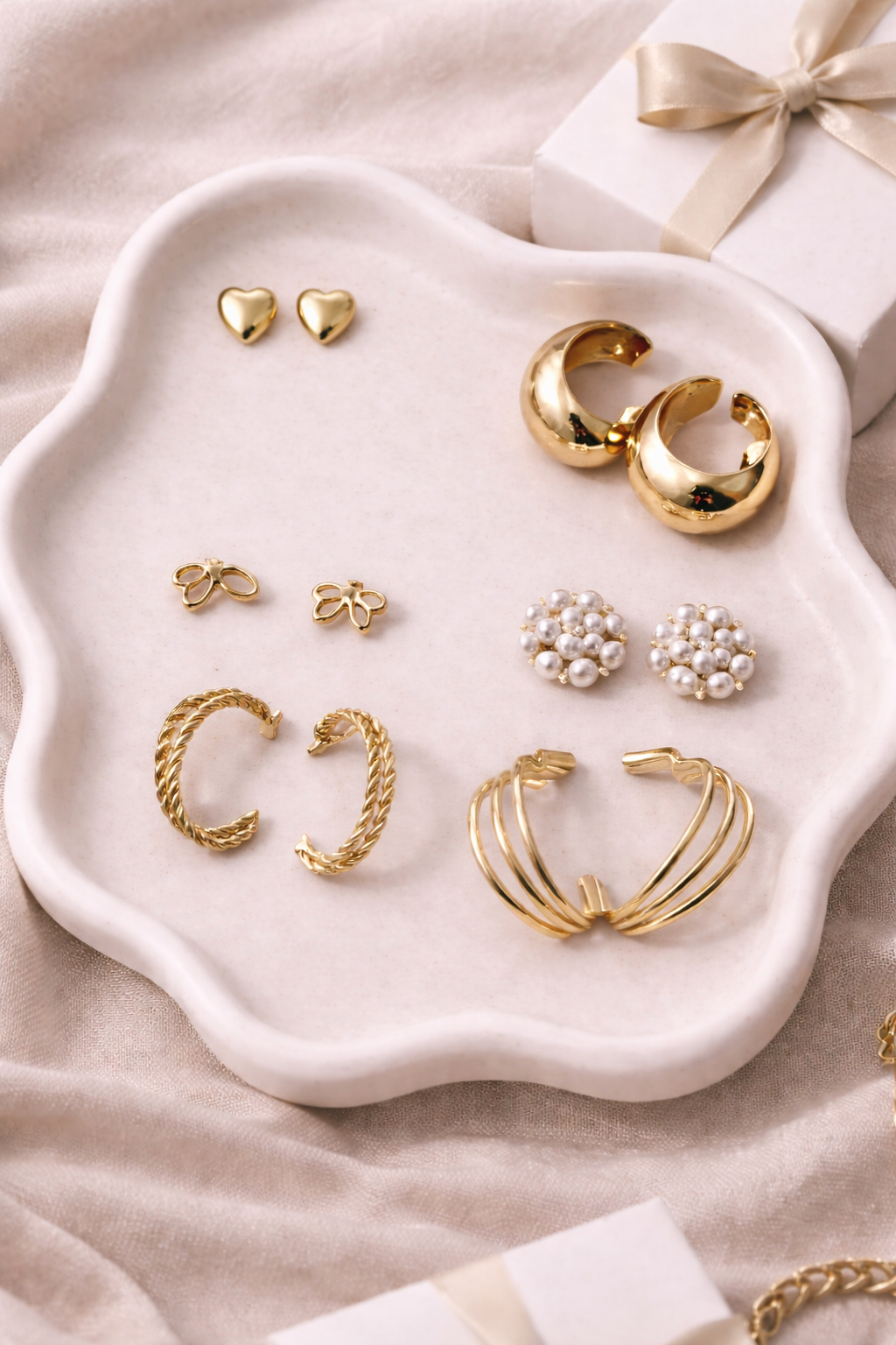 Golden Charm Earring Set – 6 Pair Collection