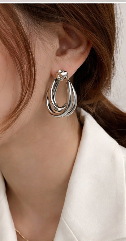 Luna Layered Silver Hoops Earrings