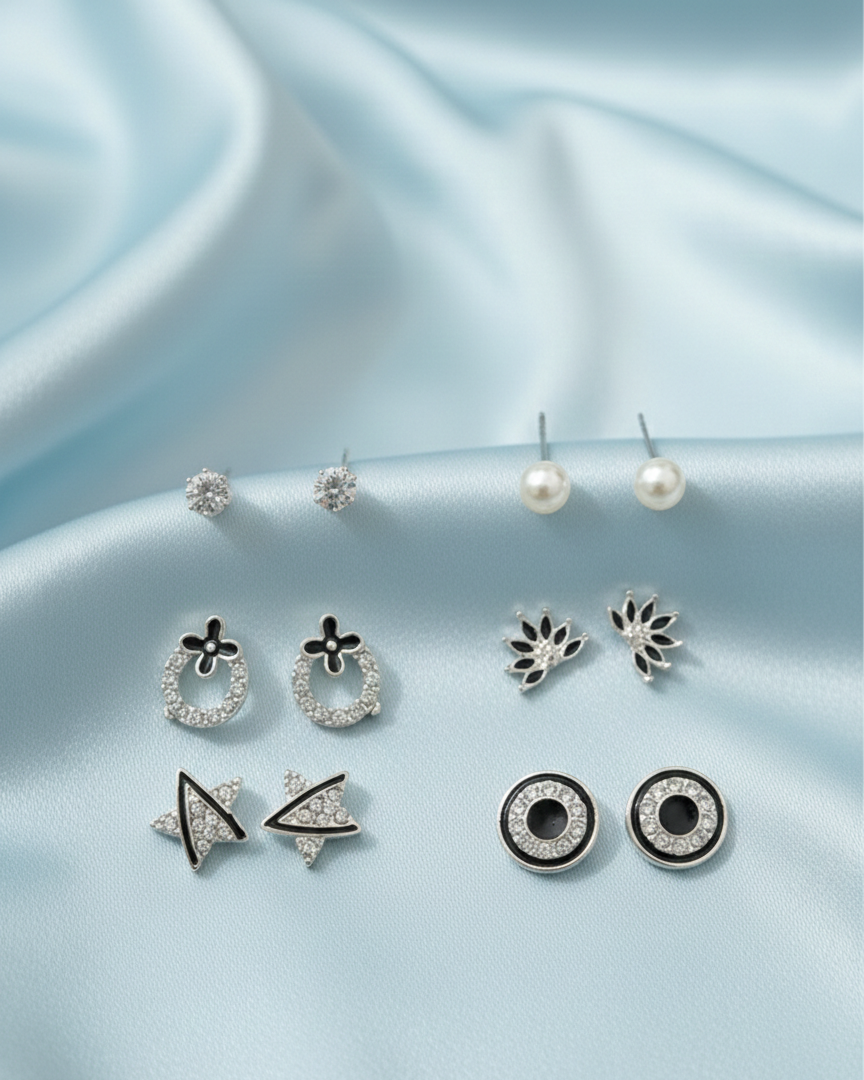 Silver Noir Chic Stud Set (6-in-1)