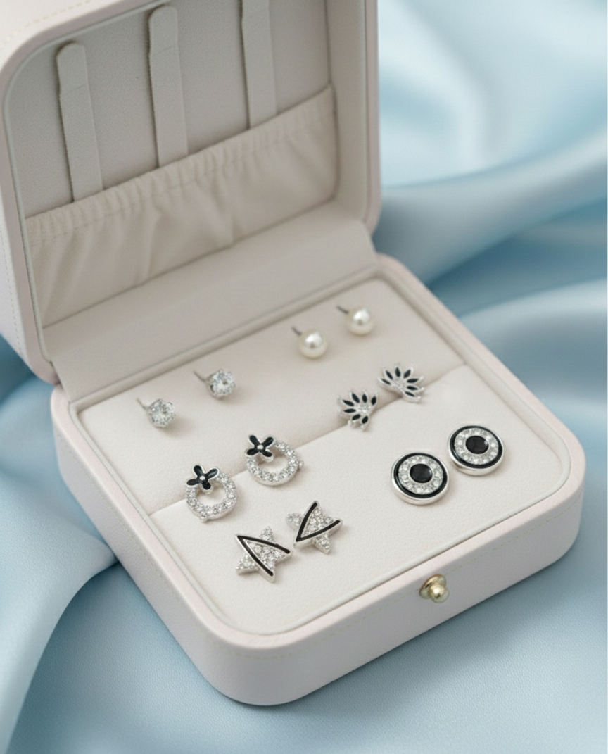 Silver Noir Chic Stud Set (6-in-1)