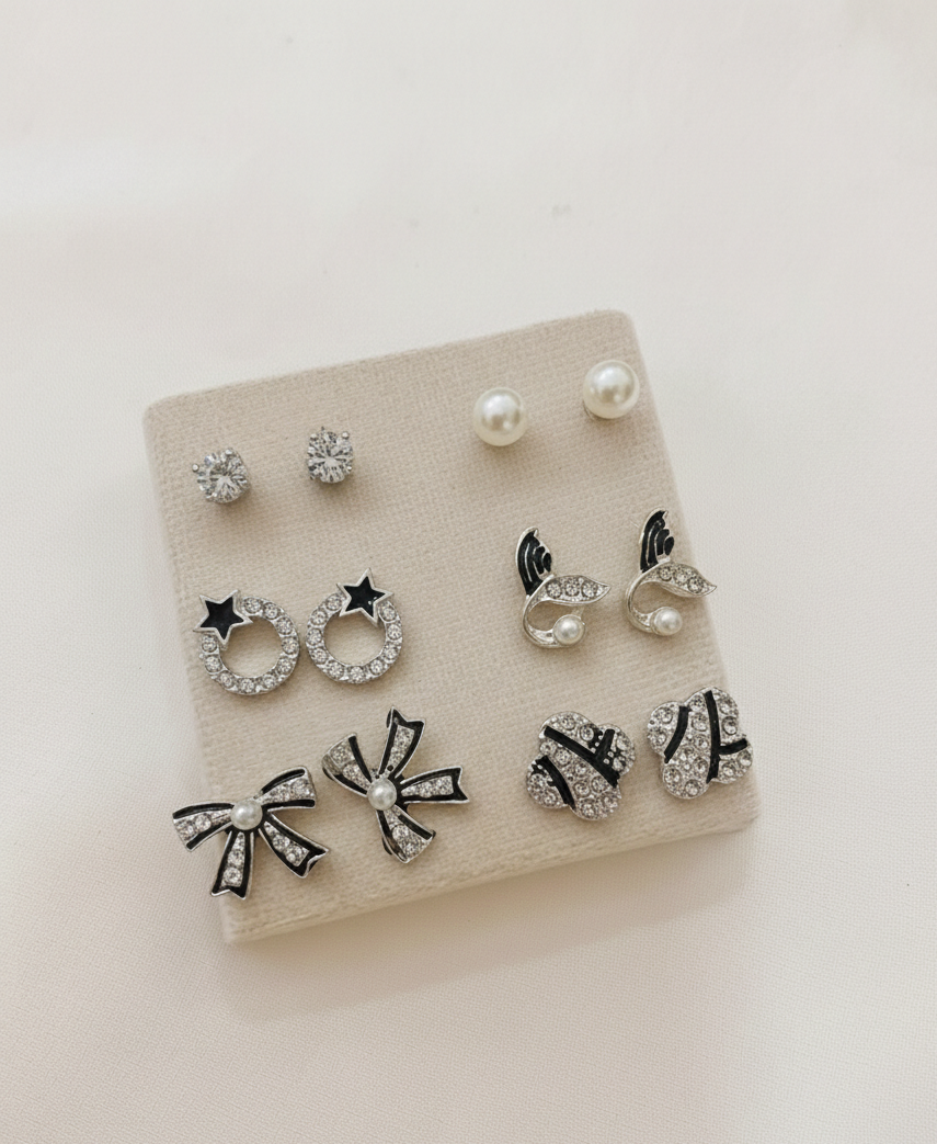 Midnight Pearl Luxe Stud Set (6-in-1)