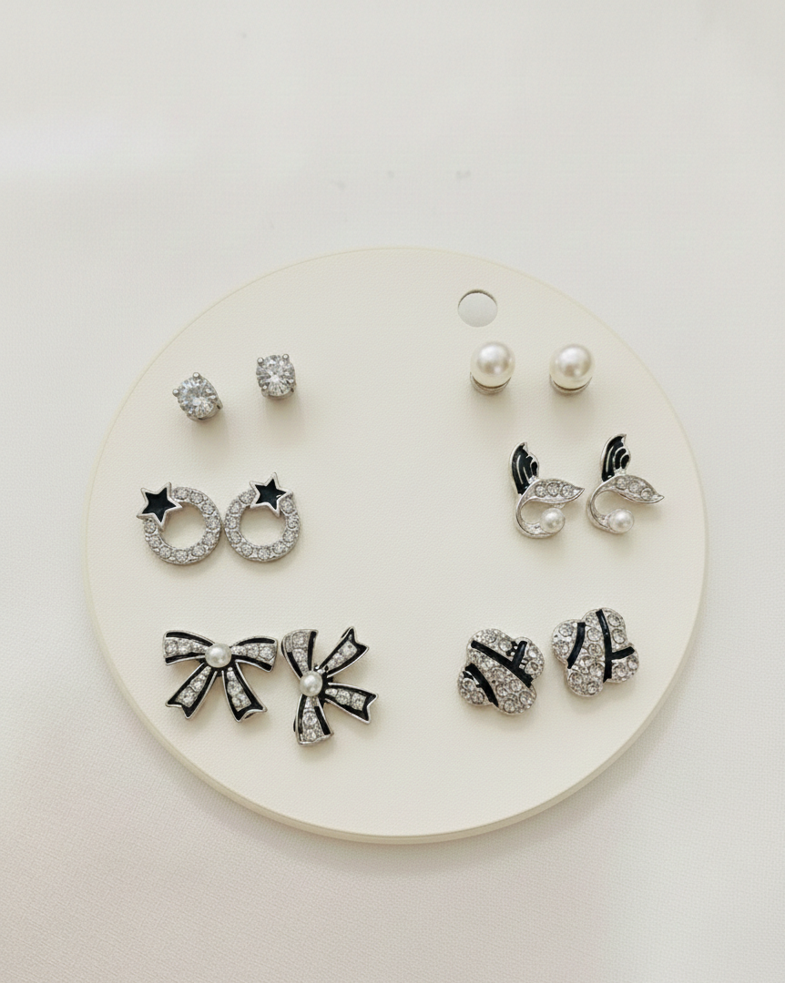 Midnight Pearl Luxe Stud Set (6-in-1)