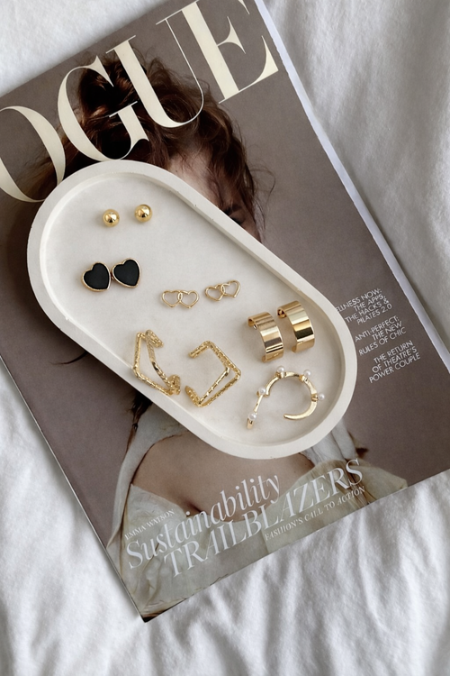 Chic Gold-Black Earring Set – 6 Pair Combo