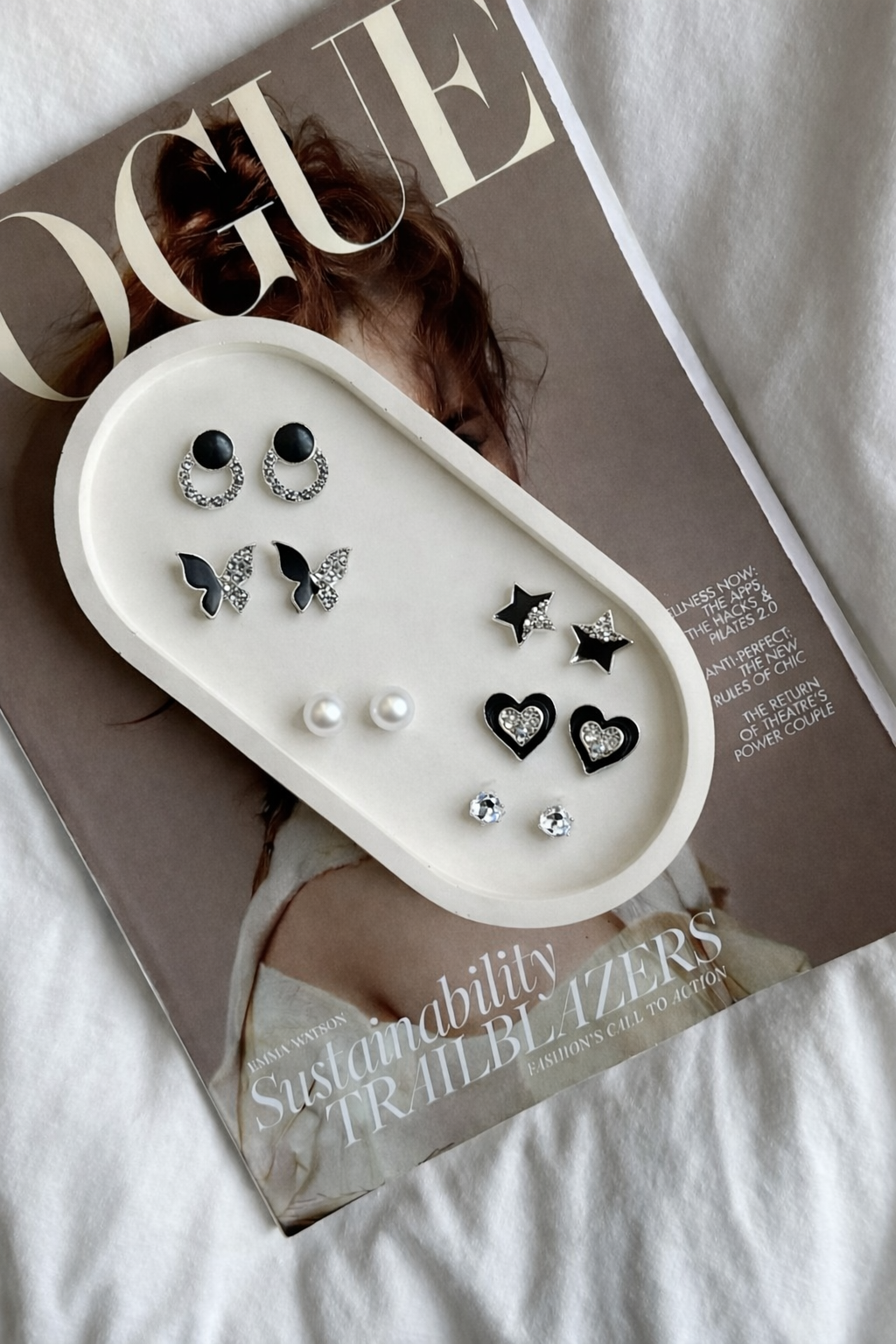 Black & Silver Glam Stud Earring Collection - 5 Pair Set